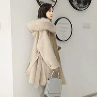 MISS JANEFUR - Original Cashmere Jacket Women Ladies Hand Made Women Fox Fur Collar Wool Coat Casual Winter Wool Jacket Woolen Overcoat Cashmere Coat