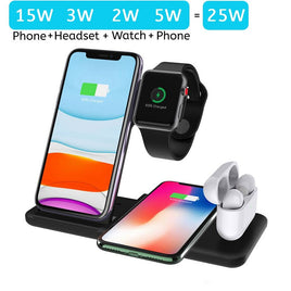 25W Qi Wireless Charger for iPhone 13 12 11 Pro X XS MAX XR Fast Wireless Charging 4 in 1 Stand for Airpods Pro Apple Watch 7 6