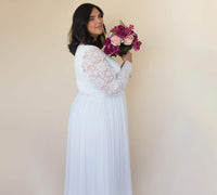 BLUSHFASHION - Original Curvy  Ivory Roses Lace Wedding Dress With Maxi Chiffon Skirt #1317