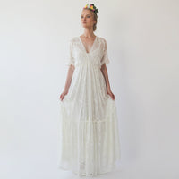 BLUSHFASHION - Original Bestseller Boho Ivory Bat Sleeves  Dress #1241