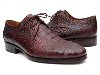 Paul Parkman Men's Brown & Bordeaux Crocodile Embossed Calfskin Derby Shoes (ID#1438BRD)