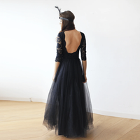 BLUSHFASHION - Original Black Tulle and Lace Maxi Gown 1122