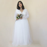 BLUSHFASHION - Original Bestseller Curvy  Ivory Wedding Dress , Sheer Illusion Tulle Skirt on Lace #1315