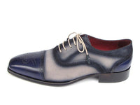 Paul Parkman Men's Captoe Oxfords - Navy / Beige Hand-Painted Suede Upper and Leather Sole (ID#024-BLS)