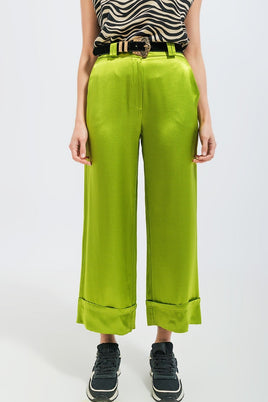 Q2 - Original Satin Wide Leg Suit Pants in Green