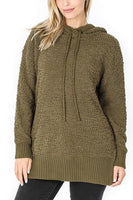 RIAH FASHION - Original Popcorn Rib Detail Hooded Pullover