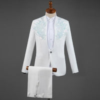 Diamond Royal Blue Men Suit Set Gold Embroidered Wedding Mens Slim Fit Tuxedo Mens Suits With Pants Prom Show Stage Costume Male