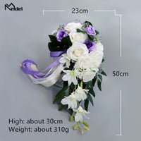 Original Meldel Bride Waterfall Wedding Bouquet Bridesmaid Wedding Flower Vintage Rose Flower Marriage Party Supplies Luxurious Bouquet