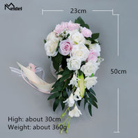 Original Meldel Bride Waterfall Wedding Bouquet Bridesmaid Wedding Flower Vintage Rose Flower Marriage Party Supplies Luxurious Bouquet