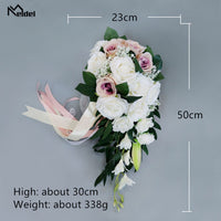 Original Meldel Bride Waterfall Wedding Bouquet Bridesmaid Wedding Flower Vintage Rose Flower Marriage Party Supplies Luxurious Bouquet