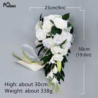 Original Meldel Bride Waterfall Wedding Bouquet Bridesmaid Wedding Flower Vintage Rose Flower Marriage Party Supplies Luxurious Bouquet