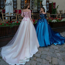 Original Stylish Bateau Neck Ball Gown Quinceanera Dresses Off Shoulder Long Sleeve 3D Flower Girls Pageant Dress Tulle Princess Junior P