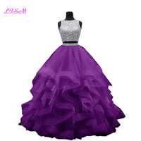 Original Luxury Crystals Two Pieces Ball Gown Quinceanera Dresses O-Neck Beaded Open Back Pageant Gown Long Tiered Organza Sweet 16 Dress