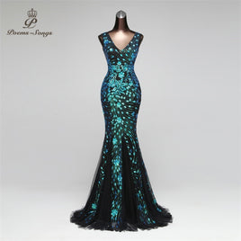 POEMSSONGS - Original Elegant Mermaid Evening Dress Prom Gowns Formal Party Dress Vestido De Festa Luxury Robe Longue Vestido De Festa Longo