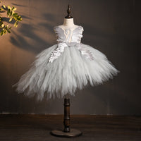 Original Swan Crystal Tulle Evening Ball Gown Trailing Communion Dress Pageant Dress for Birthday Party Dress Beading Flower Girl Dresses
