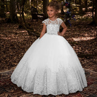 Original Ball Gown Flower Girl Dresses 2020 Appliques Short Sleeves Kids Princess Dress For Weddings First Communion Dress Pageant Gowns