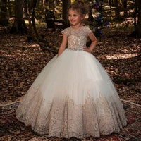 Original Ball Gown Flower Girl Dresses 2020 Appliques Short Sleeves Kids Princess Dress For Weddings First Communion Dress Pageant Gowns