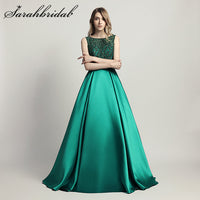 Original Elegant Beaded Women Evening Party Ceremony Dresses Long Dubai O Neck Satin Floor Length a Line Formal Prom Gown Vestidos LX443