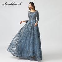 Original New Luxury Beading Long Sleeve Celebrity Dresses Dubai Arabic Muslim Robe De Soiree Lace Formal Evening Party Gown Vestidos 5608