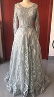 Original New Luxury Beading Long Sleeve Celebrity Dresses Dubai Arabic Muslim Robe De Soiree Lace Formal Evening Party Gown Vestidos 5608