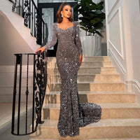 Original Sexy Mermaid Evening Dresses 2022 for Women Long Sleeves Sweetheart Velvet Sequin Wedding Formal Prom Party Gowns Robe De Soiree