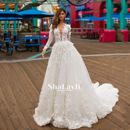 Original Luxury Wedding Dress Elegant Multi-layer Lotus Leaf Yarn V-neck Beading Wedding Gowns Crystal Lace Up White Vestido De Noiva