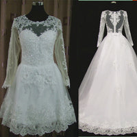 Original Vestido De Noiva 2022 Short Dress or 2 em 1 Wedding Dress Long Sleeves Lace Illusion Bridal Gowns