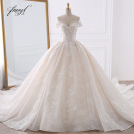 Original Fmogl Sexy Sweetheart Lace Ball Gown Wedding Dresses 2022 Applique Beaded Flowers Chapel Train Bride Gown Vestido De Noiva
