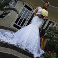 VINCA SUNNY - Original African Long Sleeves Wedding Dress 2023 Beaded Applique vestidos de novia Mermaid Lace Robe de Mariage Plus size Wedding Gowns