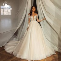 Original Aedmgh Charming Empire Wedding Dresses 2022 V- Neck Long Sleeve Vestido De Novia A-Line Court Train Lace Appliques Bridal Gowns