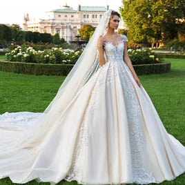 Original New Vintage Vestidos Novias Boda Cap Sleeve Luxury Ball Gown Wedding Dress With Veil Robe de Mariee Princesse de Luxe Gelinlik