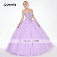Original Sexy Sweetheart Light Purple Quinceanera Dresses 2021 Elegant Beading Crystals Long Ball Gown Prom Dress Violet Tulle Party Gown