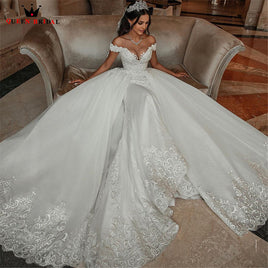 Original Wedding Dresses Vestido De Noiva 2022 Ball Gown V-neck Tulle Lace Crystal Beaded Elegant Wedding Gown Custom Made KB01