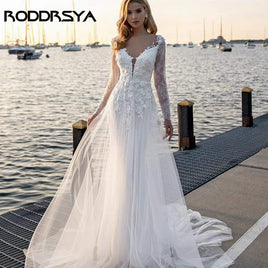 RODDRSYA - Original Sexy Mermaid Wedding Dresses Lace With Embroidery Elegant Long Sleeve Bride Gowns Appliques