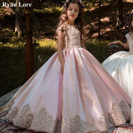 Original Elegant Ball Gown Fower Girl Dresses 2020 New Short Sleeves A-Line Princess Dress Weddings First Communion Dress Pageant Gowns