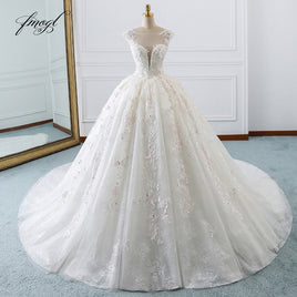 Original Fmogl Vestido De Noiva Princess Ball Gown Wedding Dresses 2022 Appliques Beaded Flowers Chapel Train Lace Bridal Dress