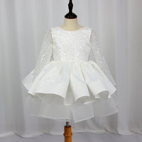 Original Princess Sequined Lace Flower Girl Dress Bows Children First Communion Dress Ball Gown Wedding Party Dress Runway Show Pageant