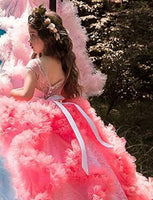 Original Blue Ruffles Ball Gown Flower Girl Dresses 2020 Appliques Crystal Princess Dress For Weddings Pageant Gowns Vestidos De Fiesta
