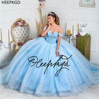 Original Baby Blue Lovely Ball Gown Quinceanera Dresses For Sweet 16 Girl Off The Shoulder Corset Puffy Orange Princess Pageant Gowns