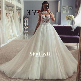 Original Luxury Wedding Dress Elegant Multi-layer Lotus Leaf Yarn V-neck Beading Wedding Gowns Crystal Lace Up White Vestido De Noiva